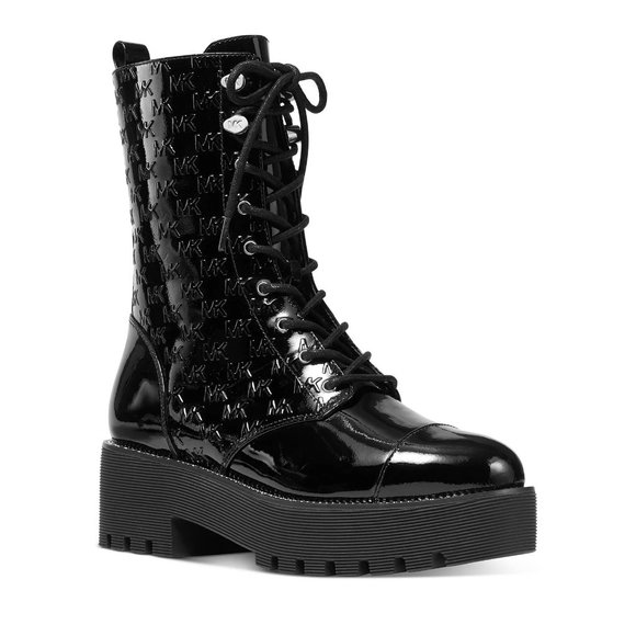MICHAEL KORS Women's Bryce Logo LaceUp Lug Sole Combat Booties Black 11M - Picture 1 of 7